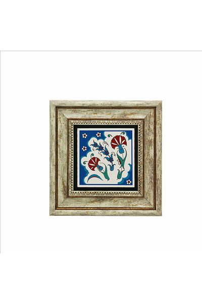 Sadrazam Ottoman Iznik Tile Patterned - Natural Stone Painting 20Cmx20Cm Kd-037