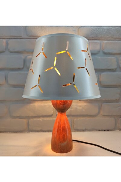 365GUNSERİSONU Polaris Natural Wooden Body Standing Fabric Hat Lampshade Table Lamp