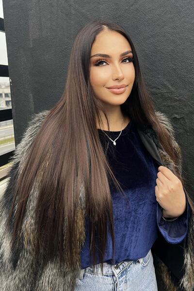 TAKIŞTIR Ανθεκτικό στη θερμότητα Half Moon Hair Snap / ίσιο / Σκούρο καστανί / 70cm / 140gr (Duygu)