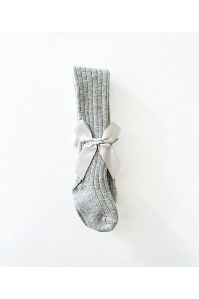 COLORED BABY Baby Girl Gray Bow Detailed Pantyhose
