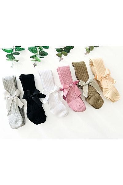 COLORED BABY Baby Girl Gray Bow Detailed Pantyhose
