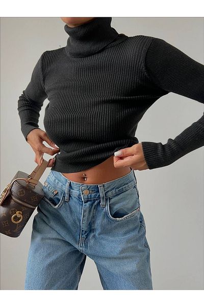 Jose Clothing Pulover de damă cu mâneci și gât cu nervuri