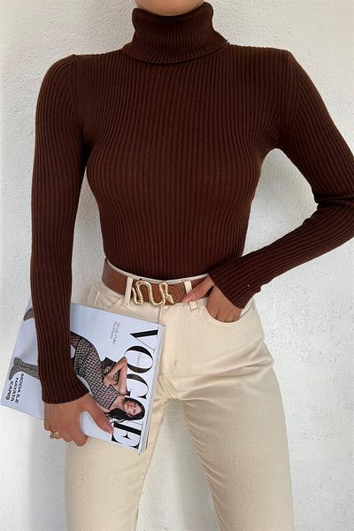 Jose Clothing Дамски трикотажен пуловер с рипсени ръкави и яка