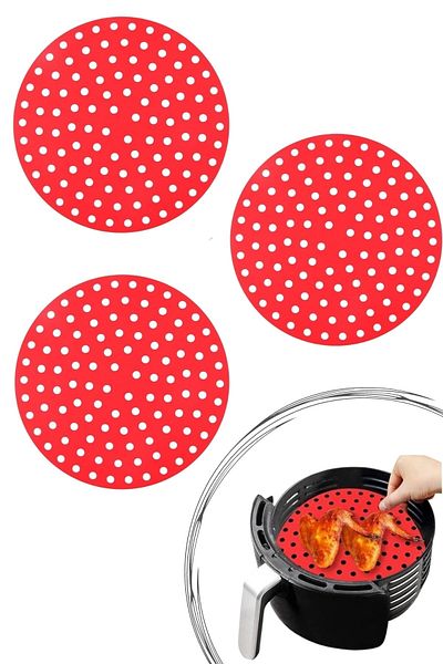Buffer ® 3 Pieces Heat Resistant Washable Silicone Oven and Airfryer Round Cooking Mat 20 Cm