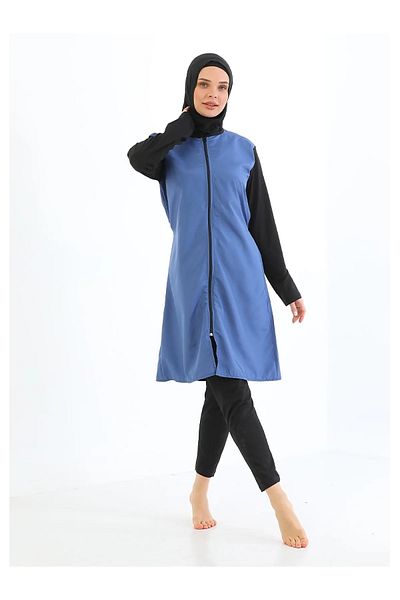 by İGP Women's Blue Zippered Fully Covered Hijab Quick Drying Hijab Hijab Swimsuit