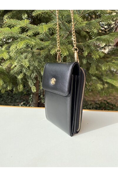 HNB ÇANTA Чорна жіноча сумка через плече з чорним ланцюжком Mv050