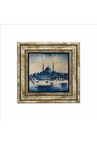 Sadrazam Eminönü New Mosque Fantastic Drawing Πίνακας από φυσική πέτρα 25cmx25cm Krt-042