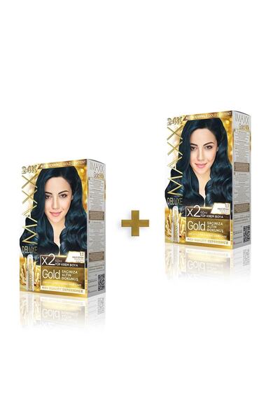MAXX DELUXE Golden Beauty 24k 1.1 Mavi Siyah Boya Seti 2 Adet