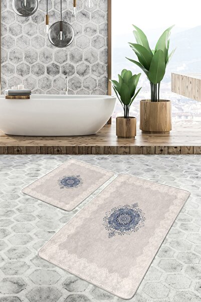 Realhomes طقم مكون من قطعتين كريمي - طقم سجادة حمام عتيق من قطعتين بتصميم أفا...