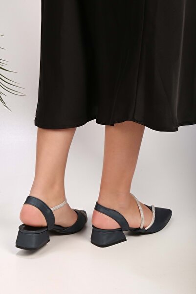 Shoeberry Női kedd sötétkék szatén kősarkú cipő