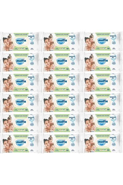 Molfix Set of 18 60 Sheets Isotonic Fresh Cleaning Towel Wipes with Plastic Cover