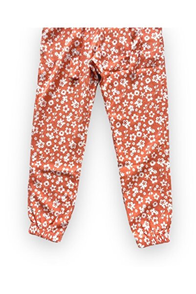 Pink Hippo Kids Flower Patterned Elastic Waist Crinkle Fabric Girl's Trousers