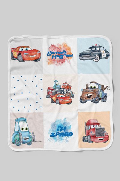 Tuğba Kuğu Organic Double Face Printed Baby Blanket - Cartoon Series - Lightning Mcqueen And Friends
