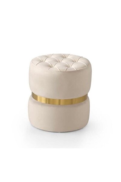 EMBA LUXURY 40x40 Renkli Gold-gümüş Detaylı Yuvarlak Kapitoneli Puf Benç Maky...