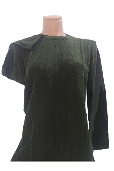 SEFER Embossed Patterned Regular Fit Women's Mother Sweater Khaki Green