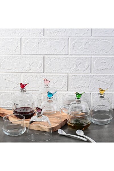 ADAMODART Renkli Kuş Figürlü 6'lı Kapaklı Reçellik