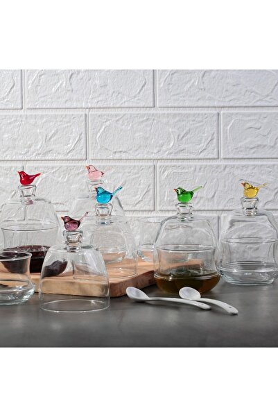 ADAMODART Renkli Kuş Figürlü 6'lı Kapaklı Reçellik