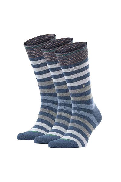 Burlington Herren Socken 3er Pack - Blackpool, Baumwolle, Streifen, Logo, One Size