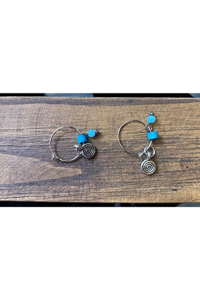 MANU Girdap Figürlü Mavi Ahşap Ve Akrilik Boncuklu Küpe