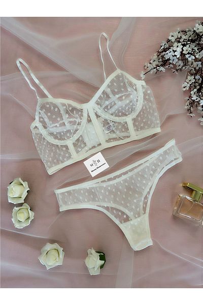 MH Moony Homewears Premium Λευκό Μισό Κορσέ Σετ Bralet
