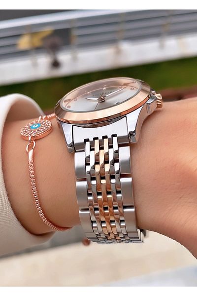 Homies Brand Rose Silver Color Waterproof Women's Wristwatch - With Bracelet Gift