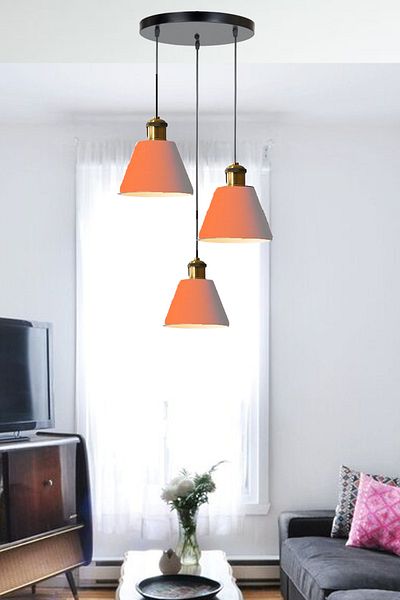 Uçar Rio Modern Funnel Metal Pendant Lamp Chandelier Hall Living Room Pendant Lamp Triple Chandelier