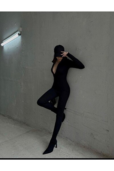 St boutique Yarım Balıkçı Fermuar Detaylı Tulum