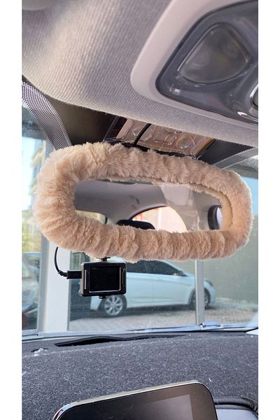 Blingston Plush Rear View Mirror Cover Trim Beige