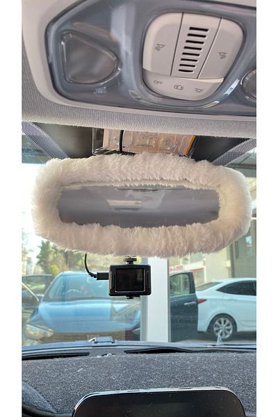 Blingston Plush Rear View Mirror Cover Ornament White