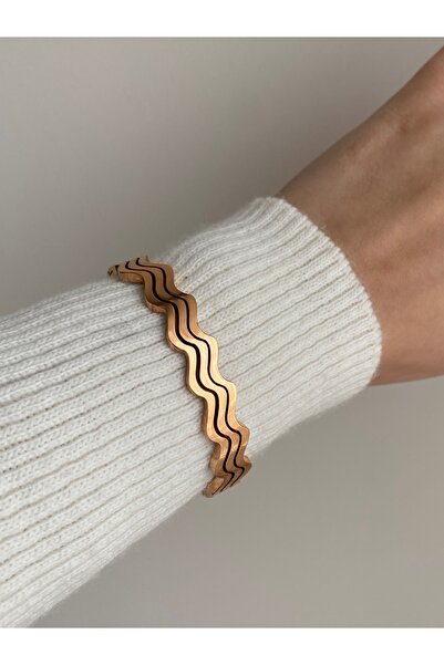 Owentis Çelik Rose Gold Zigzag Glorya Kelepçe -kararma Yapmaz-