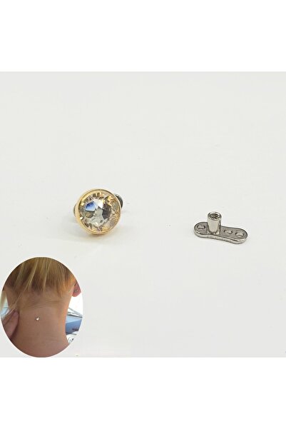 Bylin Titanyum Gold Dermal Tek Taş Kristal Piercing -taş Çapı 5mm-1 Adet