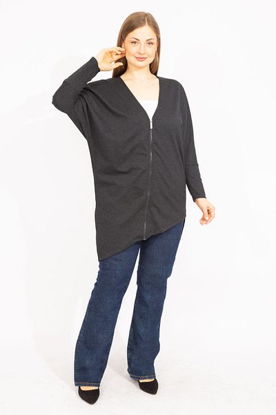 Şans Γυναικείο Smoked Plus Size Μπροστινό καπάκι με φερμουάρ 65n35730