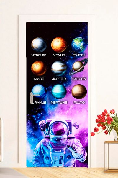 PANDA SOKAĞI Astronaut and Planets in Space Door Dress Up, Elegance to Your Doors for Home, School, Nursery, Kindergarten