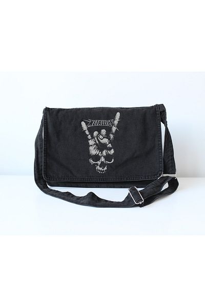 DEFLİNMODA Geantă Messenger din denim unisex vintage cu imprimeu Metallica