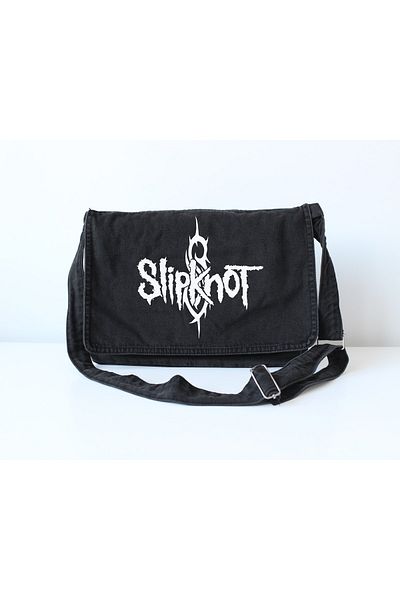 DEFLİNMODA Geantă vintage unisex din denim cu imprimeu Slipknot