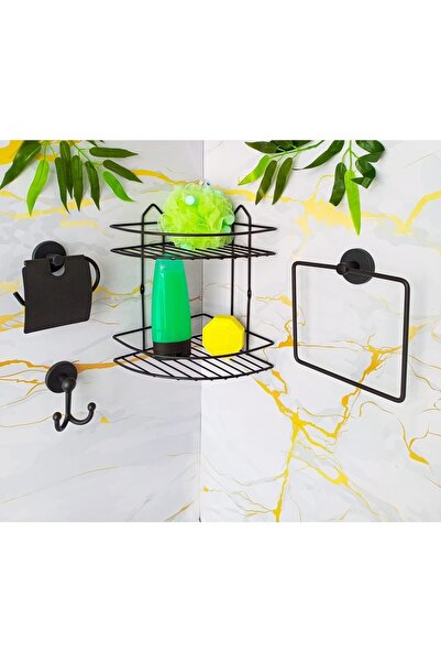 Egem Home Set de accesorii adezive pentru baie, 2 piese, Eco Corner, suport pătrat pentru prosoape, suport pentru hârtie igienică, suport pentru halat