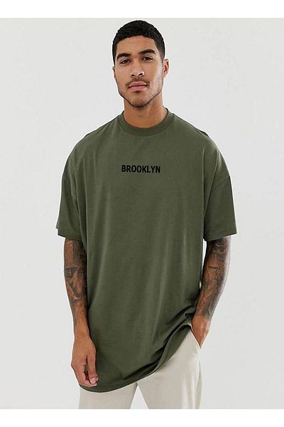 Buğraterzimoda Unisex Brooklyn Printed Khaki Oversize T-shirt