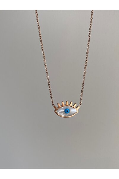 Owentis قلادة أنيقة من الفولاذ المقاوم للصدأ باللون الذهبي الوردي على شكل عين...