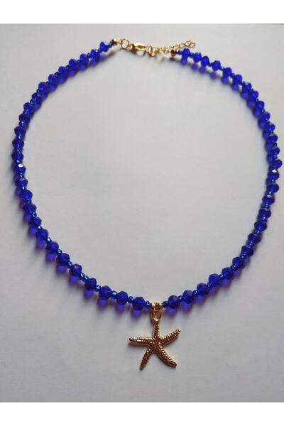 Fata Morgana Accessory Yıldız Uçlu Saks Mavisi Kristal Boncuk Kolye