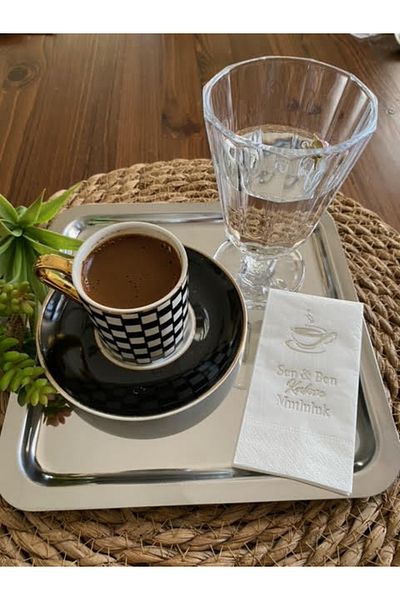 kidspartim Șervețel de pâine alb aurit argintiu Tu și Eu Cafea Fericire 6x12 Cm