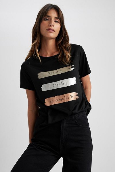 DeFacto Regular Fit Crew Neck Printed Short Sleeve T-Shirt