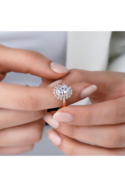 925KOLYE Bella Tektaş Rose Rengi 925 Ayar Gümüş