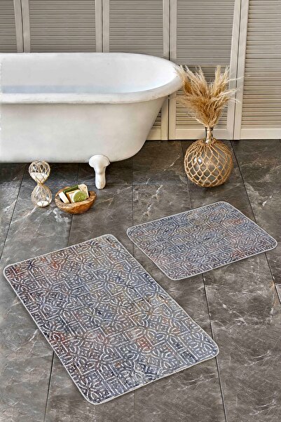 Realhomes مجموعة من 2 سجادة حمام هندسية مكونة من قطعتين بتصميم هندسي عتيق على...