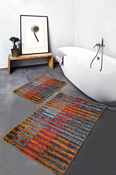 Realhomes Kırmızı - Turuncu Zeminde Patchwork Motifli Kilim Vintage Klasik 2'...