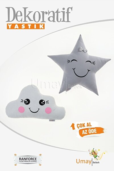 Umaybebek Bebek Çocuk Odası Dekoratif Yastık, Yıldız Yastık, Bulut Yastık, De...