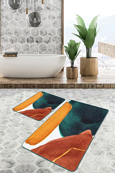 Realhomes Set of 2 Bohemian Modern 2-Piece Bath Mat Set with Painting Motif o...