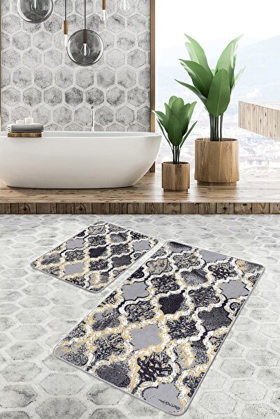 Realhomes طقم سجادة مطبخ للحمام مكون من قطعتين بتصميم هندسي عتيق مع تصميم مور...