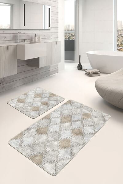 Realhomes مجموعة سجادة مطبخ للحمام مكونة من قطعتين بتصميم هندسي كلاسيكي بتصمي...