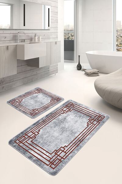 Realhomes مجموعة من 2 سجادة حمام كلاسيكية مكونة من قطعتين مع تصميم مؤطر على أ...