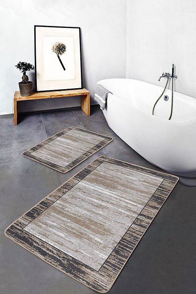 Realhomes Set of 2 Brown Framed Motif on the Floor Antique Simple & Stylish Classic 2-Piece Bath Mat Set